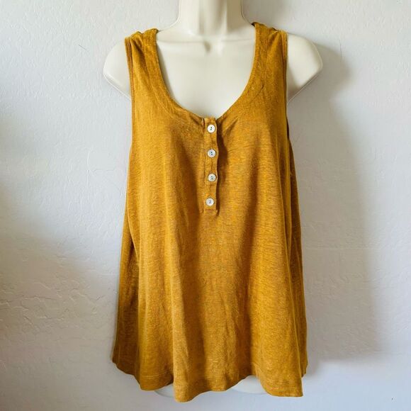 Joie Tops - Joie 100% linen mustard yellow scoop neck sleeveless button down Henley tank